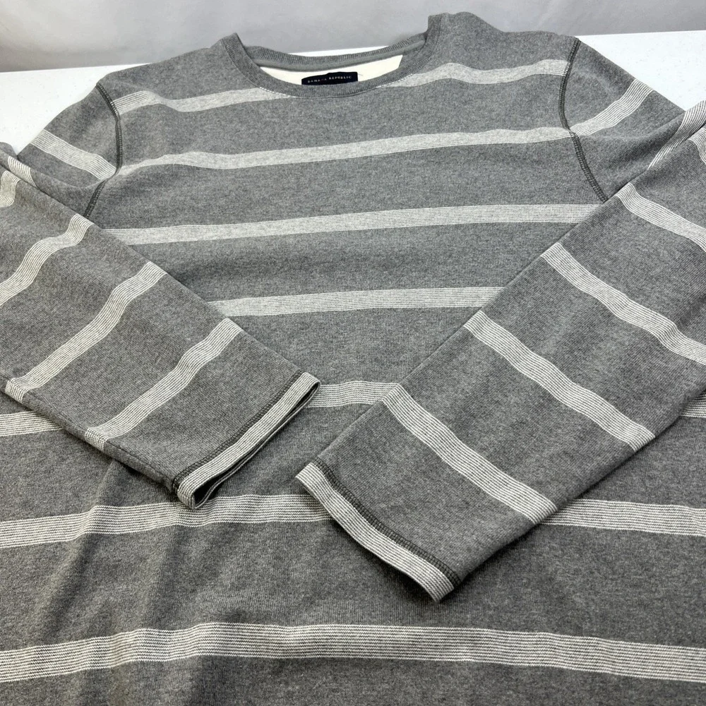 Banana Republic Men's Gray Striped Long Sleeve Pullover Knit Soft Shirt Size XL